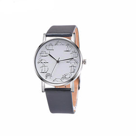 Leather Band Analog Alloy Quartz Watch